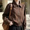 Jaqueta curta de camurça feminina, estilo Dongdaemun coreano, alta qualidade, moderna, justa e que valoriza a silhueta, com zíper