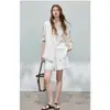 Conjunto de Camisa y Shorts 100% Lino Estilo Old Money Natural Transpirable para Mujer, Nuevo Diseño de Verano, Conjunto Casual de Dos Piezas