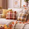 Almofada de Pelúcia Xadrez de Outono Capa de Almofada com Fio de Laço Grosso Decoração de Sala de Estar Estilo Country Americano