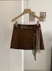 KEKEZOON Saia Bodycon Vintage Suede para Mulheres com Lenço de Seda, Saia Curta Evasê, Anti-exposição 8635
