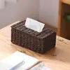 Caja de Extracción de Servilletas de Papel Tejido de Mimbre Artificial Hecha a Mano para Cajón Caja de Pañuelos para Baño de B&B Caja de Almacenamiento de Papel a Prueba de Polvo