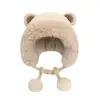 Chapéu Estilo Coreano Fofo Lei Feng para Mulheres no Outono e Inverno, Chapéu de Pelúcia com Orelhas de Urso e Forro de Lã, Espessado para Ciclismo, Chapéu de Proteção para Orelhas à Prova de Frio