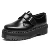 Zapatos de Cuero Bajos con Suela Gruesa y Hebilla para Mujer, Línea Blanca Transfronteriza 1461, Piel Genuina, Estilo Británico, Casual, Suela de Plataforma de Grosor Medio