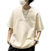 2026 Verano Delgado Estilo Americano Casual Top para Hombre Cuello Redondo Estampado de Letras Manga Corta Camiseta Moderna Versátil Camisa de Media Manga