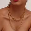 Pulseira de clipe de papel multicamadas banhada a ouro europeia e americana da moda, colar versátil 18k para o dia a dia, conjunto de joias femininas que não desbota
