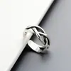 Runxin Nuevo anillo retro de plata tailandesa de múltiples capas irregulares para hombre y mujer anillo simple de vida cruz