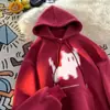 Sudadera con Capucha de Gatito para Hombre Tendencia Otoño e Invierno Terciopelo Grueso Superior Retro Americano Otoño Versátil Chaqueta de Pareja
