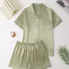 118 Conjunto de Casa de Manga Corta Verde Fresco para Mujer, Conjunto de Casa de Manga Corta de Verano para Mujer, Artículo Popular Transfronterizo