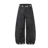 Jia Yi Ku 2026 Nuevo Estilo Americano High Street Ro Jacquard Agrietado Personalizado Jeans Cimitarra Pantalones Anchos Sueltos