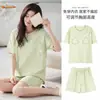 Pijama 100% Algodão Tendência Feminino Verão Novo Estilo Manga Curta Shorts Gola Redonda Cor Sólida Transmissão Ao Vivo Todo Algodão Roupa de Casa Conjunto de Duas Peças