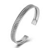 Pulsera Étnica Vintage Flecha Pluma Plata Tailandesa Negra Pulsera Temperamento Hojas Trenzada Abierta Plata Chapada Hoja
