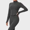 Jaqueta de Yoga Feminina Slim Fit Outono Inverno Secagem Rápida Apertada Zíper Gola Alta Manga Longa Top Casual Sport Fitness Roupas Jaqueta
