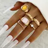 Joias Yongge Moda Transfronteiriça Retro Liga de Metal Anel com Pedra Gemológica Inlaid Conjunto de Anéis Irregulares Estilo Ins Geométrico