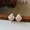 Pendientes de Trébol de Cuatro Hojas Frescos y Coloridos con Circonita, Nuevo Estilo de Primavera con Diseño de Goteo de Aceite, Pendientes de Aguja de Plata 925 para Mujer, Sensación de Lujo Ligero y Alta Gama