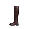 Botas femininas de cano alto feitas de couro de flor integral, botas de montaria de cano alto, novo estilo de inverno, couro genuíno, bico redondo, salto baixo, botas de cano alto, botas individuais