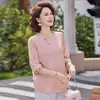 Blusa da Mamãe 2026 Nova Elegante Blusa de Chiffon de Meia Manga para Mulheres de Meia-Idade e Idosas, Top Camiseta Estiloso de Alta Qualidade