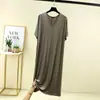 Vestido de Modal de Verano con Cuello en V para Mujer, Delgado, Tallas Grandes, Holgado, Manga Corta, Vestido de Corte A, Se Puede Usar Afuera, Vestido Largo para Dormir en Casa