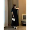 ¡Zedaijiayi Mismo Estilo que la Tienda de la Influencer! Camiseta de Algodón Peruano Patchwork Desestructurado Cuello Redondo Vestido Satinado con Dobladillo Amplio