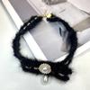 Collar de cadena de clavícula con perlas y lazo de felpa de alta calidad, de lujo, ligero y exquisito, nuevo collar de celebridades en línea para otoño e invierno para mujer