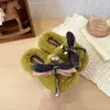 Pantuflas de algodón esponjoso con punta abierta para niñas, antideslizantes, dulces, cálidas para otoño e invierno, pantuflas caseras casuales de interior con nudo de libélula para niños