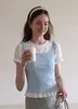 Camisola ajustada azul y blanca de cuello redondo tailandesa impresionante top para mujer 2026 verano atuendo estilo chica caliente suave