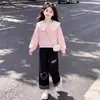 Conjunto de Dos Piezas para Niña 2026 Primavera y Otoño Sudadera Elegante de Manga Larga con Pantalones Casuales Estampado de Gato Conjunto de Moda