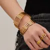 Pulsera Sencilla y Única Calada Incrustada de Diamantes, Acero Inoxidable, Elegante y Personalizada, Diseño Ancho y Audaz, Joyería para Mujer de Moda Europea y Americana