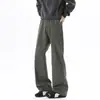 Pantalones casuales de algodón puro pesado lavado con microbota para hombre, pantalones de trabajo rectos de corte limpio, jeans versátiles holgados