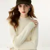 Novo suéter de cashmere feminino para outono e inverno, gola alta, manga raglan, pulôver, malha casual versátil e espessa