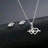 Conjunto de Colar e Brincos de Aço Inoxidável Coração Piercing para Mulheres Joias Transfronteiriças Sul-Americanas Colar de Corrente de Lã em Forma de Coração Conjunto de Três Peças