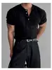 Camiseta de Manga Corta de Punto con Cuello Henry Ajustada para Hombre, Nuevo Estilo Verano 2025, Camiseta Versátil Madura para Negocios Casual