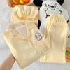 Pijama Feminina de Verão de Algodão Nuvem Line Puppy Conjunto de Três Peças Doce Xadrez Fino Roupa de Casa Foto Real Atacado