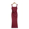 Nssf Feito à Mão Europeu e Americano Comércio Exterior Nova Moda Feminina Atacado Vestido Clássico Moderno Alça de Cetim Vestido Longo