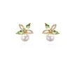 Pendientes de Perla Flor de Cristal Aguja de Plata Pura 925 Lujo Accesible Pendientes de Moda Elegantes Pendientes de Gama Alta con Joyería de Diamante