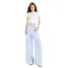 Calça Jeans Casual Xadrez Azul de Pernas Largas Estilo Preguiçoso para Mulheres, Verão Fina Versátil Moda Cintura Alta Reta Solta