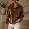 Nueva sudadera de terciopelo dorado con media cremallera y cuello alto para otoño e invierno, top casual holgado de manga larga para mujer, camisa de terciopelo de color liso
