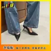 Zapatos Planos de Tacón Medio Estilo Nuevo Primavera y Otoño 2025 Tacones de Aguja Color Puro Boca Baja Punta Fina Delgados Elegantes Zapatos de Oficina para Mujer