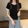 Camiseta de Manga Corta para Mujer con Bloques de Color Inspirados en Diseño, Nueva Moda de Verano 2026, Top Corto Irregular Único para Estudiante