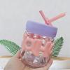 Copo de Chá de Flor Simples de Verão Vidro Menina Fofa para Viagem Portátil com Canudo de Sucção Grande Capacidade Copo de Água de Alto Valor