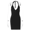 Ropa Femenina Transfronteriza Estilo Europeo y Americano, Nuevos Modelos Primavera y Verano, Vestido Bodycon Ajustado Sexy con Escote en V Profundo y Tirantes al Cuello Espalda Descubierta