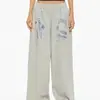 Calça de Moletom Esportiva Casual Feminina com Estampa de Letras Retro Americana Outono 2026, Calça Longa Solta de Perna Larga com Caimento