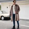 CI Europeo y Americano F0955 Abrigo Largo de Piel Otoño/Invierno Contraste de Color Felpa Gruesa Chaqueta Cálida para Hombre