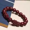 Pulseira Pixiu de Cinábrio de Alto Teor com Contas Redondas de Cinábrio e Pulseira Pixiu Duplo com Mantra de Seis Caracteres Pulseira de Contas Cilíndricas