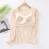 Camiseta Térmica de Manga Larga de Modal con Almohadillas de Sujetador Integradas, Ropa Interior Térmica Integrada, No Necesita Usar Sujetador, Corte Ajustado, Estilo Camiseta sin Mangas para Mujer