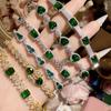 Pulseira Camélia Vintage Indústria Pesada Totalmente Diamantada Cristal Cor Tesouro Verde Feminina Banhada a Ouro Real Espessura Forte Conservação da Cor Lançamento Novo para Transmissão ao Vivo
