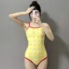 Traje de baño de una pieza para mujer con estampado de lunares, para entrenamiento, tipo triángulo, doble tirante, deportivo, secado rápido, cobertura total, traje de baño profesional de competición