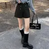 Shorts Casuales para Mujer 2026 Otoño/Invierno Nuevos Shorts de Traje de Lana de Cintura Alta con Botones Pantalones de Pierna Ancha de Corte A
