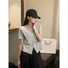 2024 Camiseta de Manga Corta para Mujer de Verano Versátil Moda Simple Casual Ajustada de Botones Corta Top de Hombro