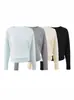 Suéter de Punto Minimalista de Cuello Redondo y Manga Larga Otoño Nuevo Versátil Holgado Adelgazante Color Sólido Camisa Base para Mujer