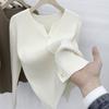 Novo cardigã de malha canelada estilo francês retrô para primavera e outono, casaco de suéter feminino, base interna, top solto